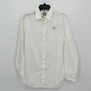 Tesla Shirt Mens Medium White Button Up Work Uniform Elon Musk Electric Car Doge
